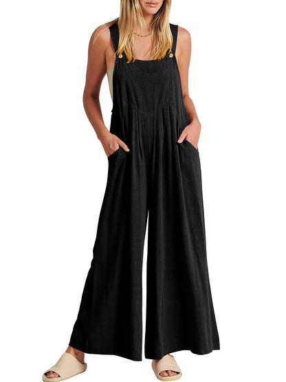 Women's Sleeveless Wide Leg Jumpsuit with Pockets