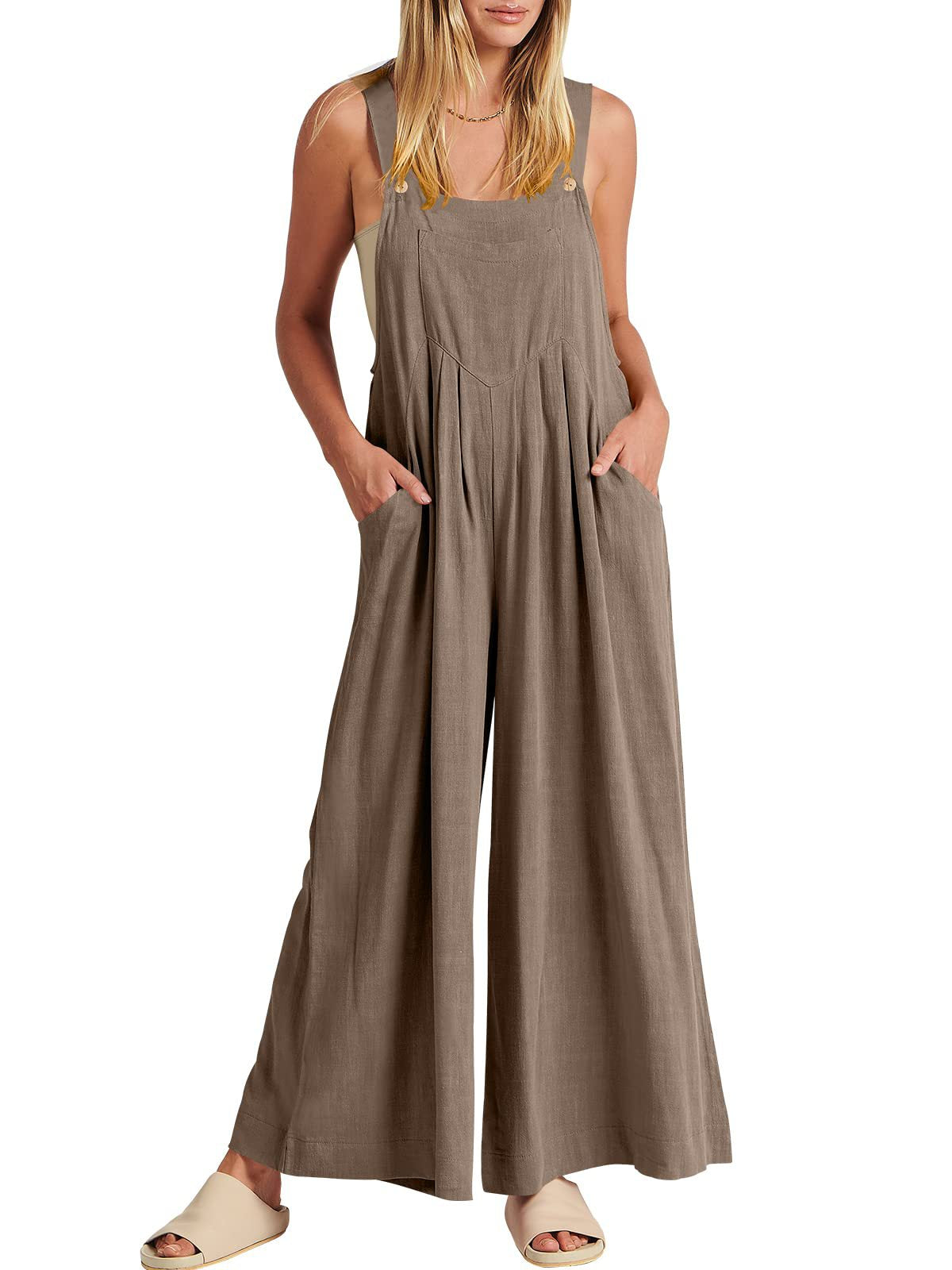 Women's Sleeveless Wide Leg Jumpsuit with Pockets