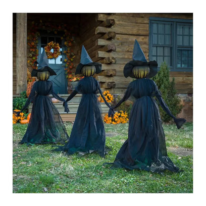 Three Glowing Pumpkin Witches Create Your Spooky Halloween Yard!