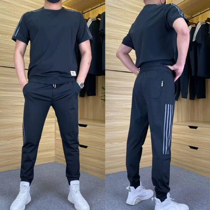 Men's High Stretch Short Sleeve Top & Jogging Pants 2-Piece Set